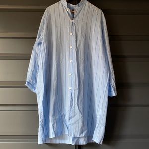 Long blue, striped, button-up shirt. Size M.